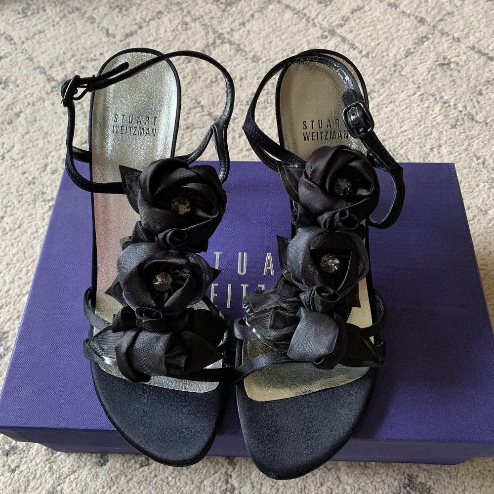 Stuart Weitzman Black Rosette Sandals